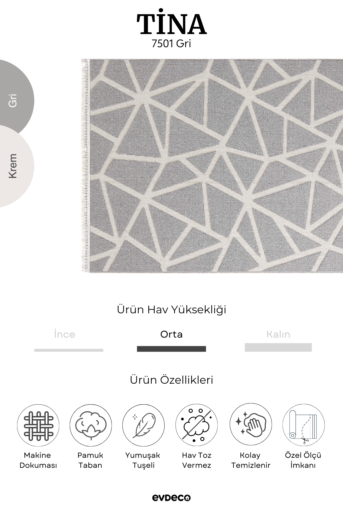 Seka Halı Tina 7501 Gri Yumuşak Tuşeli Kesme Halı