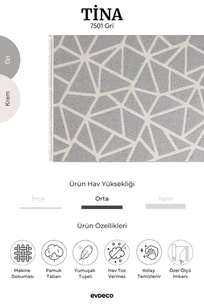 Seka Halı Tina 7501 Gri Yumuşak Tuşeli Kesme Halı