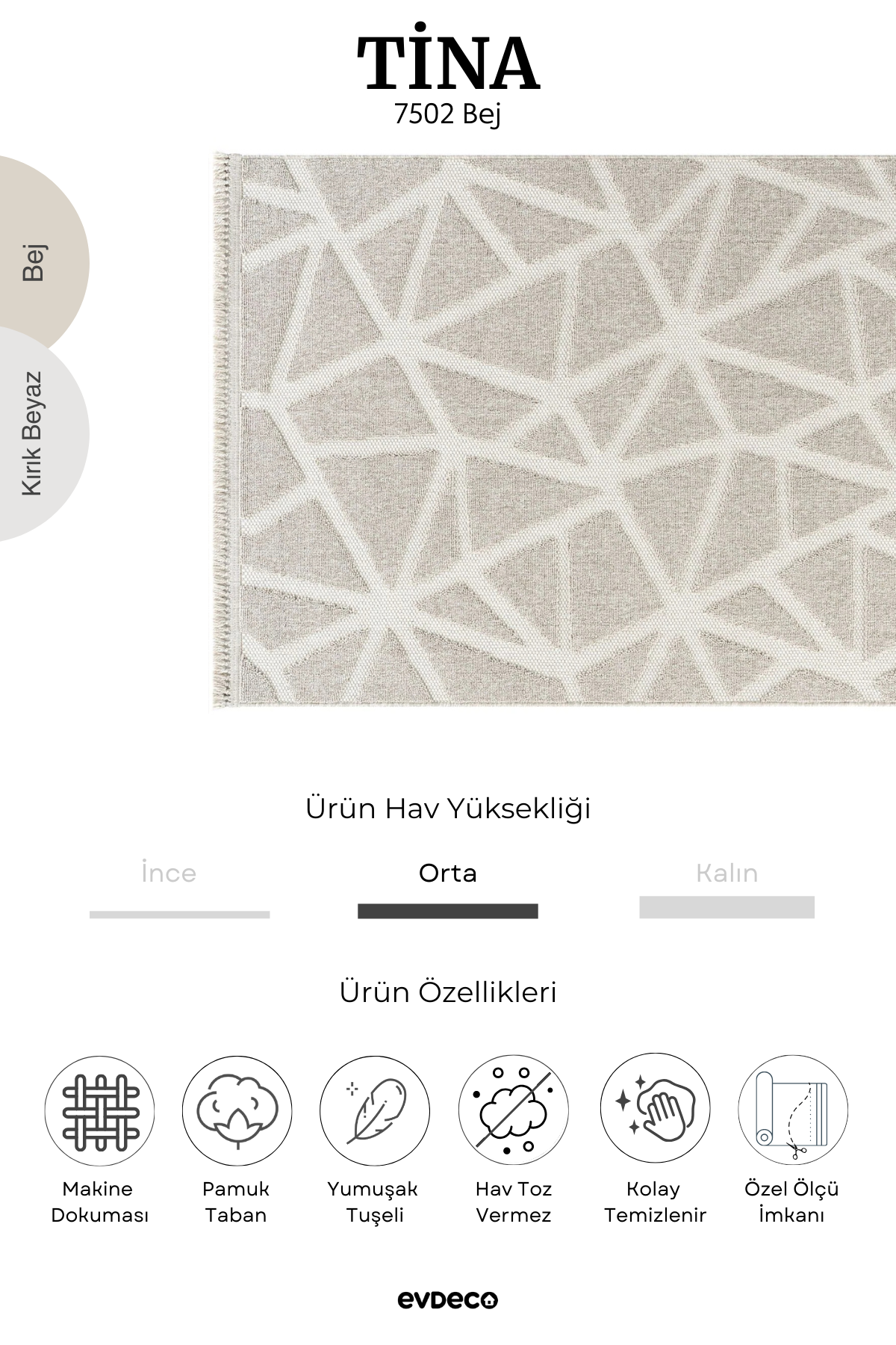 Seka Halı Tina 7502 Bej Yumuşak Tuşeli Kesme Halı