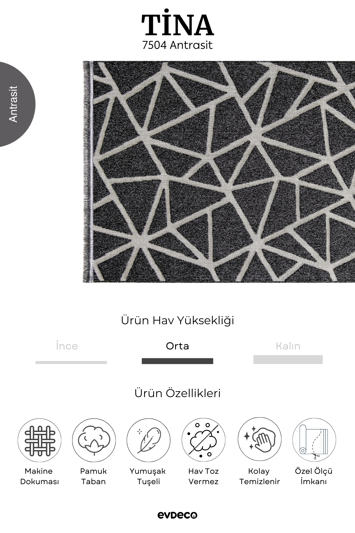 Seka Halı Tina 7504 Antrasit Yumuşak Tuşeli Kesme Halı