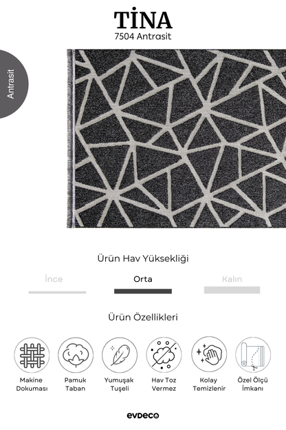 Seka Halı Tina 7504 Antrasit Yumuşak Tuşeli Kesme Halı
