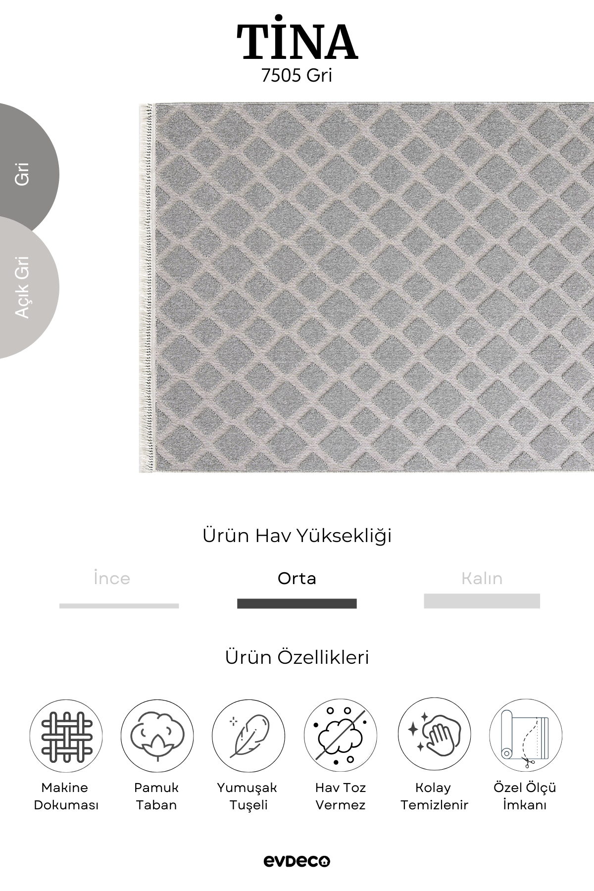 Seka Halı Tina 7505 Gri Yumuşak Tuşeli Kesme Halı