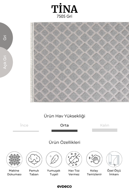 Seka Halı Tina 7505 Gri Yumuşak Tuşeli Kesme Halı