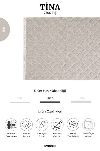 Seka Halı Tina 7506 Bej Yumuşak Tuşeli Kesme Halı