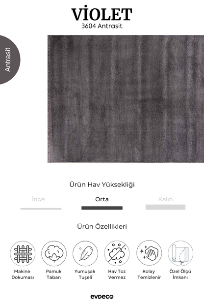 Seka Halı Violet 3604 Antrasit Yumuşak Dokulu Modern Salon Halısı