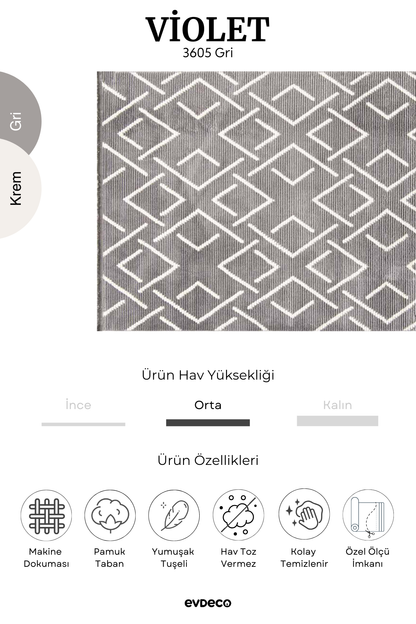 Seka Halı Violet 3605 Gri Yumuşak Dokulu Modern Salon Halısı