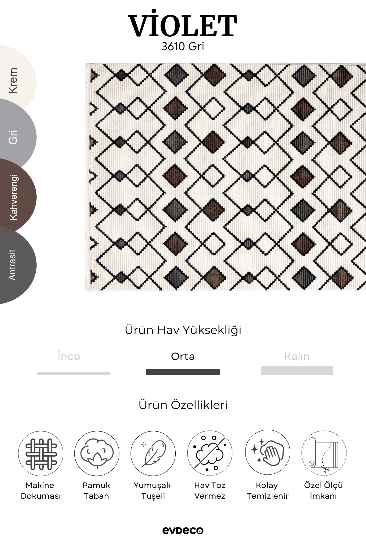 Seka Halı Violet 3610 Gri Yumuşak Dokulu Modern Salon Halısı