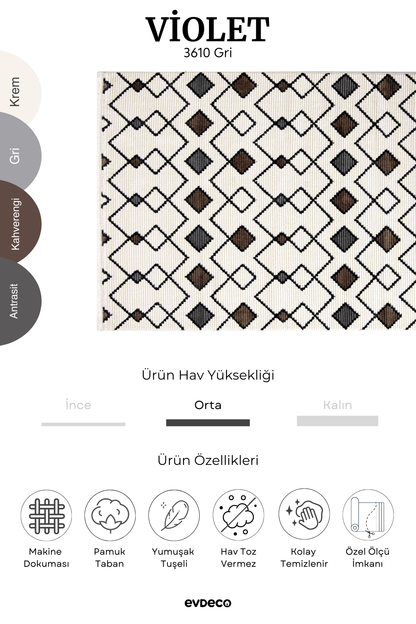 Seka Halı Violet 3610 Gri Yumuşak Dokulu Modern Salon Halısı