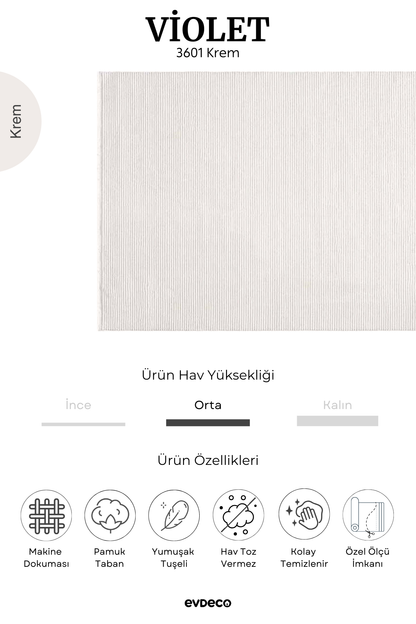 Seka Halı Violet 3601 Krem Yumuşak Dokulu Modern Salon Halısı