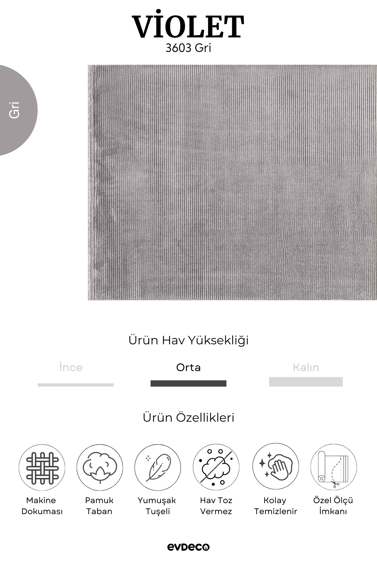 Seka Halı Violet 3603 Gri Yumuşak Dokulu Modern Salon Halısı