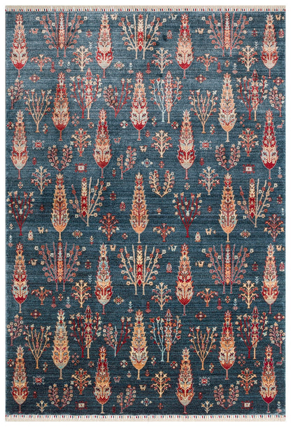 Seka 08 NAVY TURQUOISE Otantik Desenli Özel Hav Vermeyen ve Kolay Temizlenebilir Tensel Kullanılarak El Emeği ile Özel Tezgahlarda Üretilen Modern Uşak Halısı