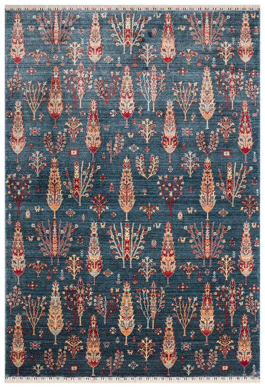 Seka 08 NAVY TURQUOISE Otantik Desenli Özel Hav Vermeyen ve Kolay Temizlenebilir Tensel Kullanılarak El Emeği ile Özel Tezgahlarda Üretilen Modern Uşak Halısı