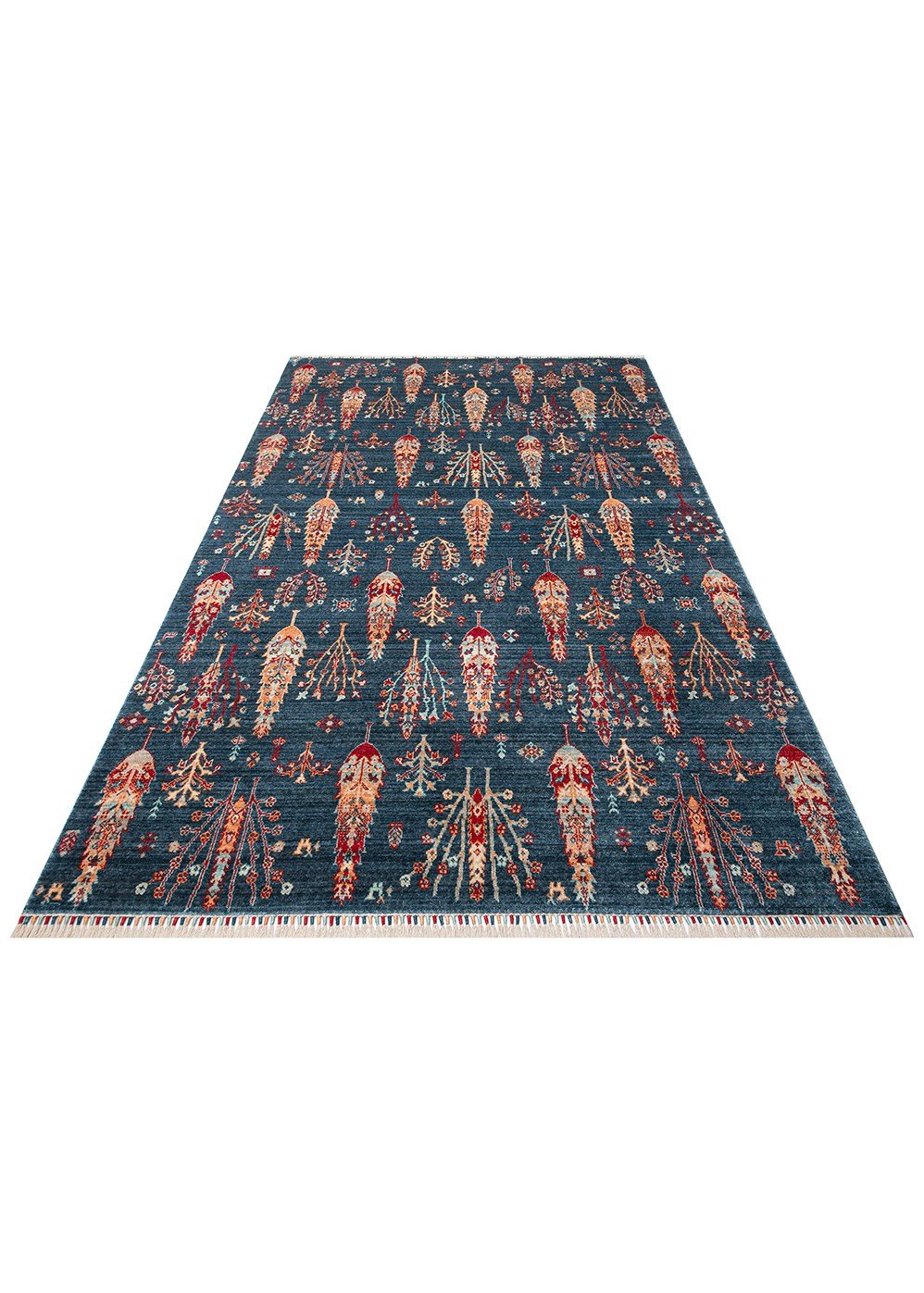 Seka 08 NAVY TURQUOISE Otantik Desenli Özel Hav Vermeyen ve Kolay Temizlenebilir Tensel Kullanılarak El Emeği ile Özel Tezgahlarda Üretilen Modern Uşak Halısı