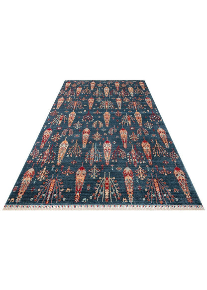 Seka 08 NAVY TURQUOISE Otantik Desenli Özel Hav Vermeyen ve Kolay Temizlenebilir Tensel Kullanılarak El Emeği ile Özel Tezgahlarda Üretilen Modern Uşak Halısı